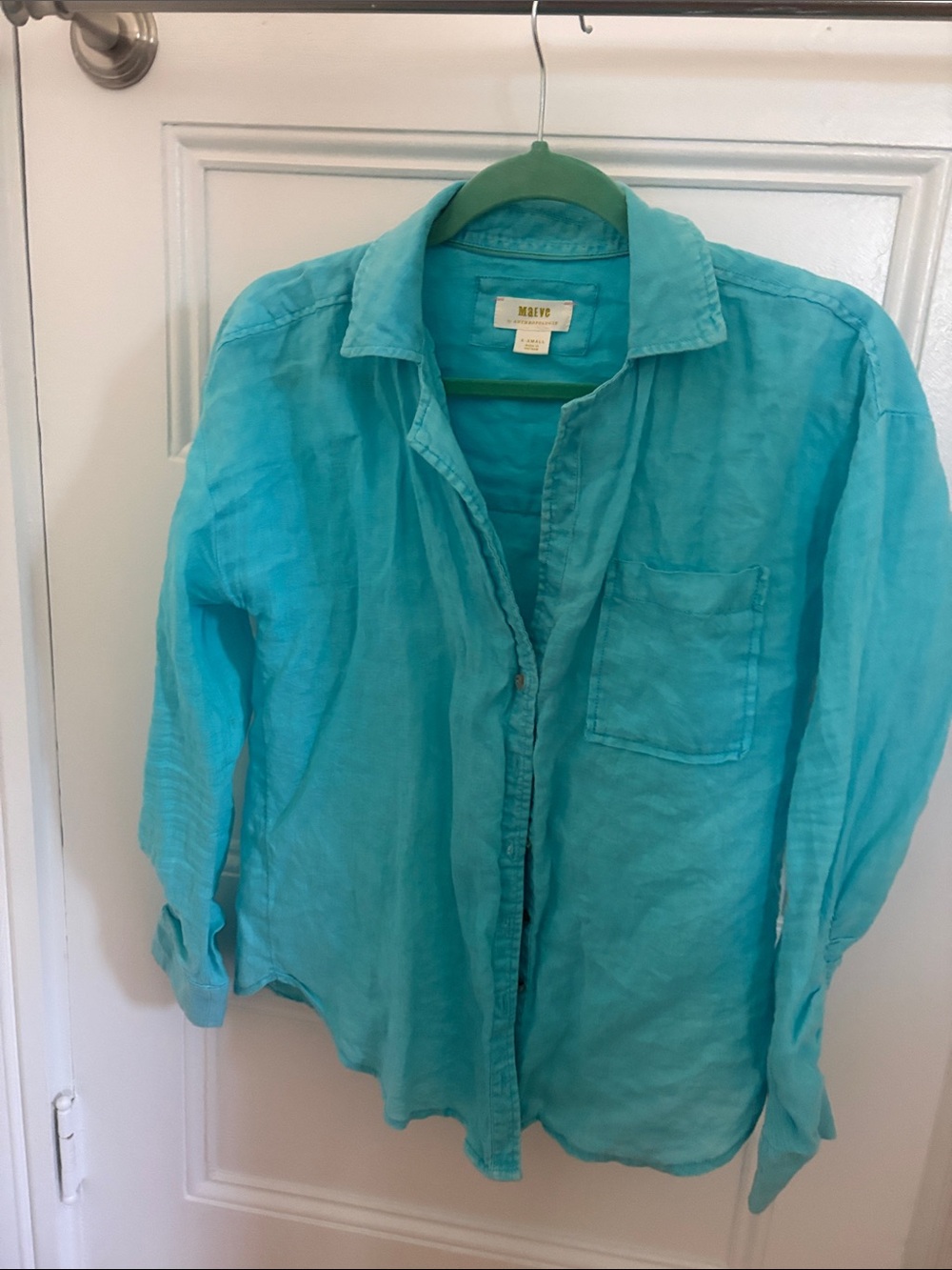 Maeve linen Turquoise Button-Front women’s shirt